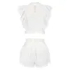 High Quality 2020 Sunday Set elastic waistband Cropped top with ruffle detail and cute ruffle mini shorts skirts LJ201125