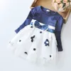 Robe de maille pour enfants enfants bébé filles robe de princesse tulle patchwork fleur arc vêtements vestidos jurk robe prin Q0716