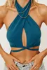 Verde Sexy Bandage Halter Crop Top Tanks Camis per le donne senza maniche Backless Club Party Chic Wrap Cropped Top Slim Streetwear S-XL # 915