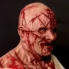 Skrämmande Bald Blood Scar Mask Skräck Blodig Huvudbonad 3D Realistisk Human Face HeadGear Emulsion Latex Vuxna Mask Andas Masque Q0806