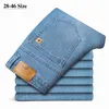 Herbst Winter Männer Hellblau Business Jeans Plus Größe 42 44 Stretch Denim Gerade Bein Hosen Männliche Marke Hosen 210723