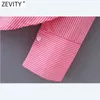 Blusa informal con estampado de rayas y cuello doble para mujer, camisas de oficina para mujer, Blusas Retro elegantes, Tops LS7570 210416