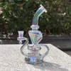 2021 Hookah Bong Glas DAB RUG Multi Color Peacork Green Recyler Water Bongs Rookleidingen 9 Inch Hoogte 14.4mm Vrouwelijk Joint met Quartz Banger