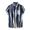 Men's Casual Shirts Summer Men Striped Blouse Short Sleeve Button Down Beach Loose Holiday Shirt Comfortable Clothes Man Ropa Hombre