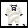 Jumpsuitsrompers Kleidung Baby Mutterschaft Drop Lieferung 2021 Baby Jungen Gentleman Strampler Frühling Herbst Säugling Langarm Overalls Mit Bowti