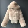 Hoge kwaliteit harige bijgesneden namaakbontjassen en -jacks Vrouwen pluizige topjas met capuchon Winterjas Manteau Femme