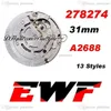 EWF 31mm 278274 ETA A2688自動レディースウォッチフルートベゼルシルバーブラックグリーンダイヤルダイヤモンドスティックローマのマーカー904LスチールブレスレットスーパーエディションパークタイムA1