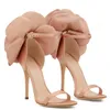 2021 Lady Satin cobrindo couro Sexy Senhoras de 9,5 cm de altura Sandals Sapatos de renda de renda 3d Diamante de flor aberto Aberto da festa de fivela de uma linha Tamanho do casamento 34-42 Nude