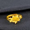 Dames bloem 24 k vergulde band ringen njgr055 mode bruiloft cadeau vrouwen geel goud plaat sieraden ring