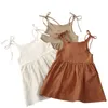 夏の赤ちゃんの女の子のドレス韓国風の純粋な色の綿の王女スリング幼児子供のノースリーブのドレス子供服210417