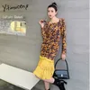 Yitimuceng Patchwork Clothing Women Dresses Korean Spring Långärmad Kvadratisk Krage Loose Fashion Puff Sleeve Office Lady 210601