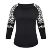 Vendita T-shirt con stampa leopardo Donna Autunno T-shirt a tre maniche Femme Plus Size Tshirt Top Ladies Patchwork Tee camisetas D30 Y0629