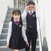 Kleidung Sets Kind Koreanische japanische Schuluniform für Jungen Mädchen Weißes Hemd Navy Rock Hosen Weste Weste Krawatte Kleidung Set Student Outfit SUI