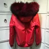 Мужские куртки короткий стиль красный куртка вина Elegengt цвет реальный енотный меховой воротник бейсбол форма экологичность