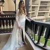Custom Split Long Sleeves Lace Mermaid Wedding Dress Bridal Gowns Appliqued Court Train Tulle Bride Dresses with Overskirt