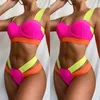 Sexy Bikini de cintura alta 2021 Bikini de mujer Sexy Split Color Traje de baño Traje de baño Traje de baño Traje de baño Push Up X0522