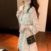Women Summer Print Floral Midi Dress Vintage Franch Style Female Strapless Party Dress Casual Holiday Lady Boho Vestido 210514