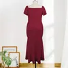 Plus Size Dresses for Women Long Slim Burgundy High Waist Ruffles Sleeves Birthday Evening Party Bodycon Robes Mermaid Gowns 4XL 210527