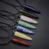 Natural Stones Bullet Necklaces Crystal Quartz Agate Gemstones Charm Pendant Necklace Black Wax Rope Chain Fashion Men Women Choker Jewelry Gift