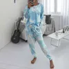 Kadın Pijama Kravat Boya Salonu Giyim Loungewear Kadınlar Pijama Set Kravat Boya Uyku Seti Lounge Seti Uzun Kollu Pijama Kadınlar 210330