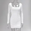 Colysmo Backless Sexy Dress Women White Long Rleeve Square Kołnierz Bodycon Lacing Dress Summer Mini sukienki klub Vestido 210409