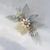 Haarspangen, Haarspangen, Chiffon, Blattkamm, Brautspange, Blumen-Hochzeitsaccessoires, handgefertigt, Strass-Haarteil für Damen