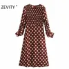 Women Vintage Long Sleeve Polka Dot Print A Line Midi Dress Office Lady Chic Elastic Patchwork Casual Vestido DS4710 210420