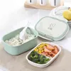 Magnetron lunchbox tarwe stro cartoon Bento met lepel draagbare voedselopslag container voor picknick kantoor werk 210423