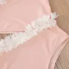 Girl Two Pieces Bikini Swimsuit Split fashion summer kids flower Pink off Shoulder bathing suit INS children Girls Swimwear S1259