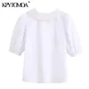 Vrouwen zoete mode borduurwerk witte blouses v-hals bladerdeeg mouw vrouwelijke shirts Blusas chique tops 210420