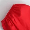Yaz Elbise Kırmızı Kesim Uzun Kadınlar Elastik Bel Yan Sapanlar Kısa Puf Kollu Zarif Kadın ES 210519