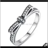 Группа ювелирных украшений доставка 2021 Sier Sparkling Bow Knot Stackable Ring Cring Style Sterling Sliver Cdid Rings с коробкой женщин день рождения ps