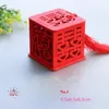 Chiński Czerwony Drewniany Laserowy Cut Cukierki Ślubne Pudełko Z Tassels Panna Młoda Prysznic Podwójne Szczęście Wesele Pudełka