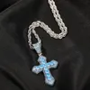 Blue Red Zircon Cross Necklace Fashion Mens Gold Necklace Hip Hop Iced Out Pendant Neckor Jewelry307V