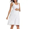 Zwangere vrouwen jurk O-hals Stripe Mouwloze borstvoeding Moederschap Kleding Zwangerschap Nursing Jurken Q0713