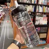 2 Liter Water Bottle with Straw Female Jug Girls Portable Travel Sports Kettle Time Marker Plastic Drinking Male Cup 220217