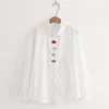 H.SA Women Blouse Colour Fish Embroidered Shirt Female Turn-Down Collar Tops Stripe Button Long Sleeve Loose Work Blous 210417