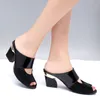 Women Sandals &slippers Peep Toe Rhinestone Thick High-heeled Color Block Decoration Open Woman Mid Heel