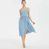 Frauen Sommerkleid Strandstil V-Ausschnitt Spaghettibügel Chiffon Urlaub Knielang 8 Farben Vestidos Kleider für Frauen 210625