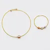 Pendant Necklaces Freshwater Pearl Choker And Bangle Set Delicate 14K Gold Color Solid Easy Wearing Jewelry For Women234f