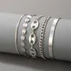 Diezi Hip Hop Silver Färg Geometrisk Manschettband Bangles För Kvinnor Män Vintage Punk Elegant Kedjan Armband Set Presentkort 2021 Smycken G1026