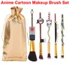 Anime Demon Slayer Makeup Brush Set 5PCS Tecknade borstar för Foundation Powder Eye Shadow Läppborste Kosmetiska Cosplay Gift Make Up Tool med förvaringsväska