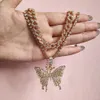 Multilayer Butterfly Cuban Necklaces For Women New Gold Silver Color Rhinestone Tenni Chain Necklace Party Jewelry Gifts