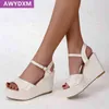 Sandálias Mulheres Moda Design Plataforma Cunha Sapatos Verão New Ankle Strap Bombas Lady Slides Party Chinelos 220310