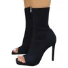 Vrouwen Peep Toe Mid Calf Laarzen Dames Sexy Super Hoge Hakken Dames Vierkante Teen Boots Plus Size 43 Vrouwelijke ZIP PUNTPS Damesschoenen Y0910