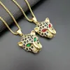 Hip Hop Halsband Bling Iced Out Hollow Rostfritt Stål Grön Eye Tiger Head Pendants Halsband för män Rapper Smycken Gift