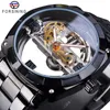 Wristwatches Forsining Men Transparent Design Mechanical Watch Automatic Silver Square Golden Gear Skeleton Stainless Steel Belts Clock Saat