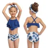 2021 Menina Swimsuit Duas Peças Swimwear Infantil Swimwear Swim Suits Criança Ruffle Bikinis Split Mesh Biquini Conjuntos de Banheira 2-14T