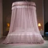 Sommar Princess Style Ceiling Dome Mosquito Net Single Door Polyester Mosquito Net för 1.2-2.2m säng