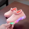 Kids Sneakers Children Baby Girls Boys Letter Mesh Led Luminous Socks Sport Run Sneakers Shoes Sapato Infantil Light Up Shoes H0828